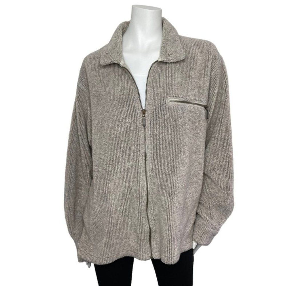 Vintage L.L. Bean Coastal Teddy Sherpa Fleece Zip Up Sweater Jacket Neutral